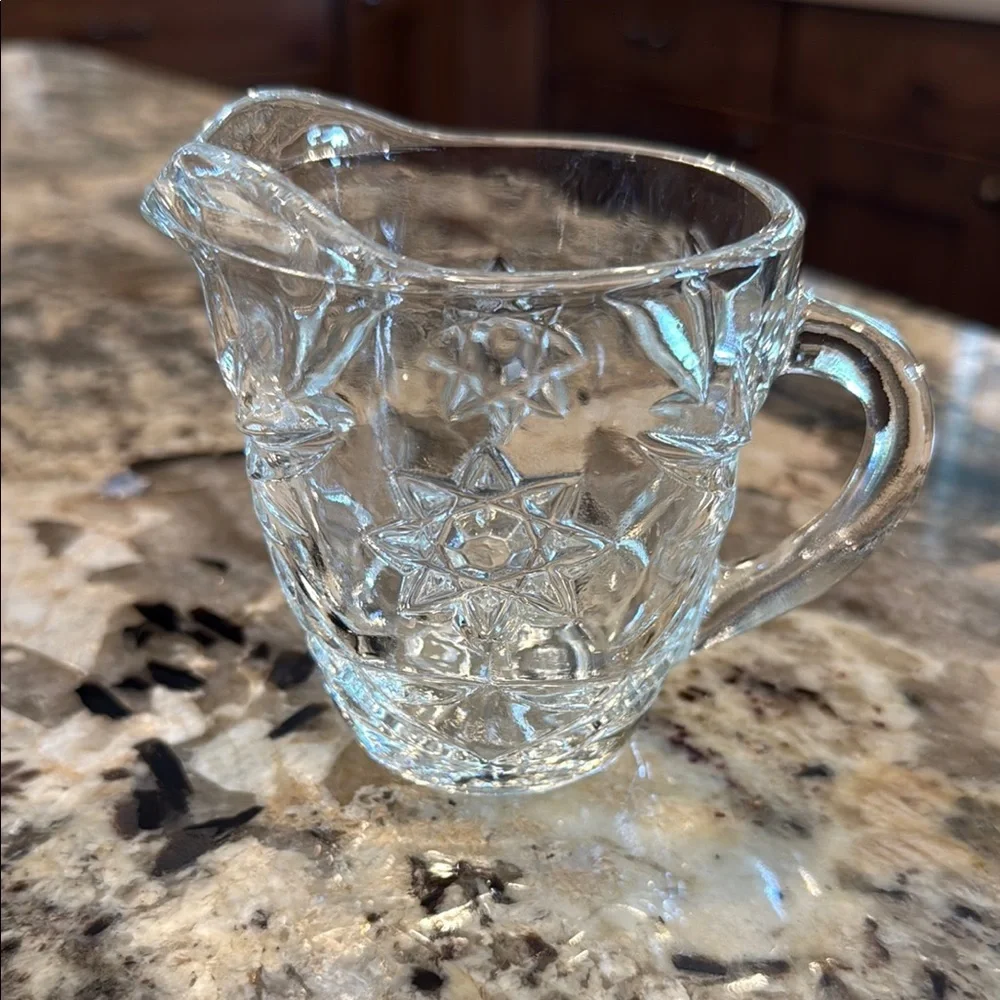 Vintage Anchor Hocking Prescut Star of David 8 Oz Creamer Pitcher Clear Glass.